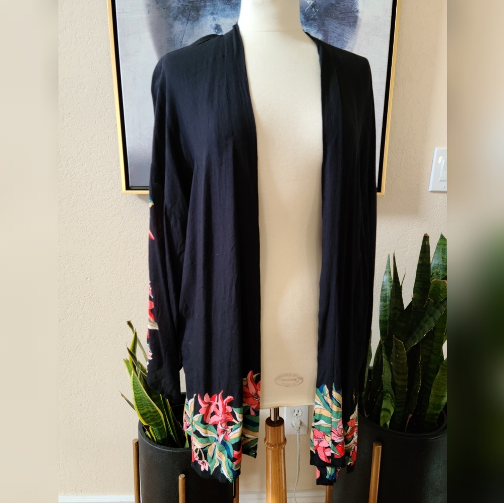 Billabong Black Floral Open Front Cardigan